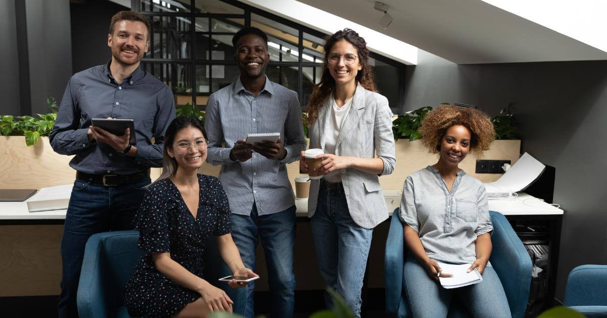 diverse professional workers smiling