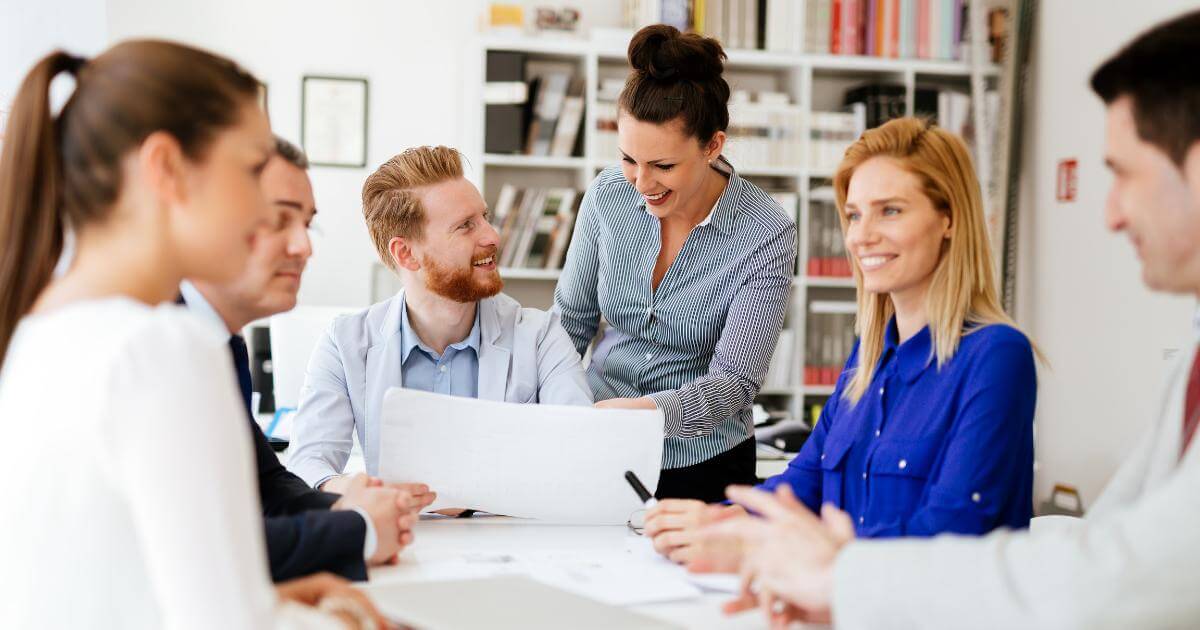 group of professionals in casual meeting